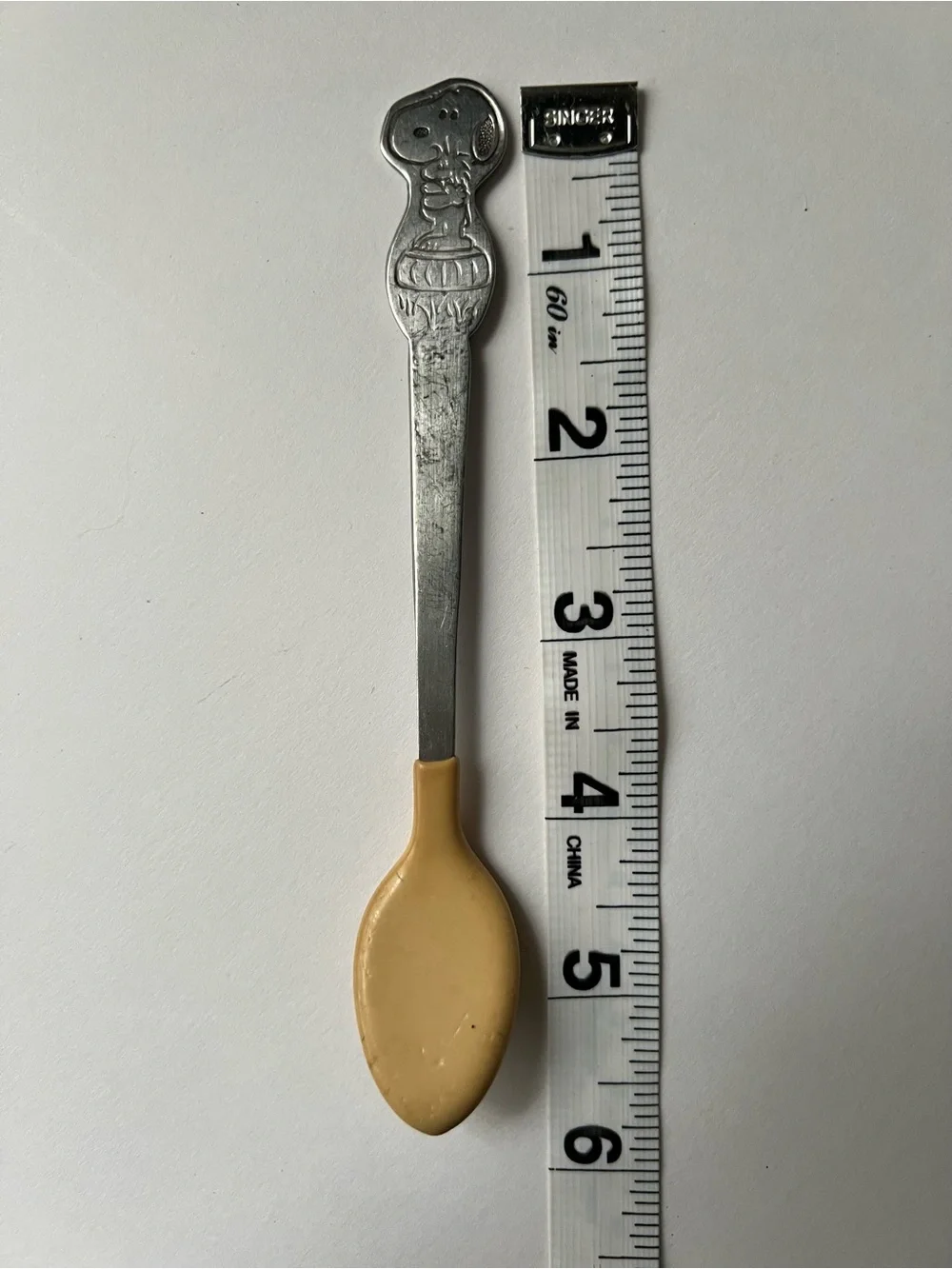 Vintage Snoopy Stainless Steel & Cream Baby Spoon